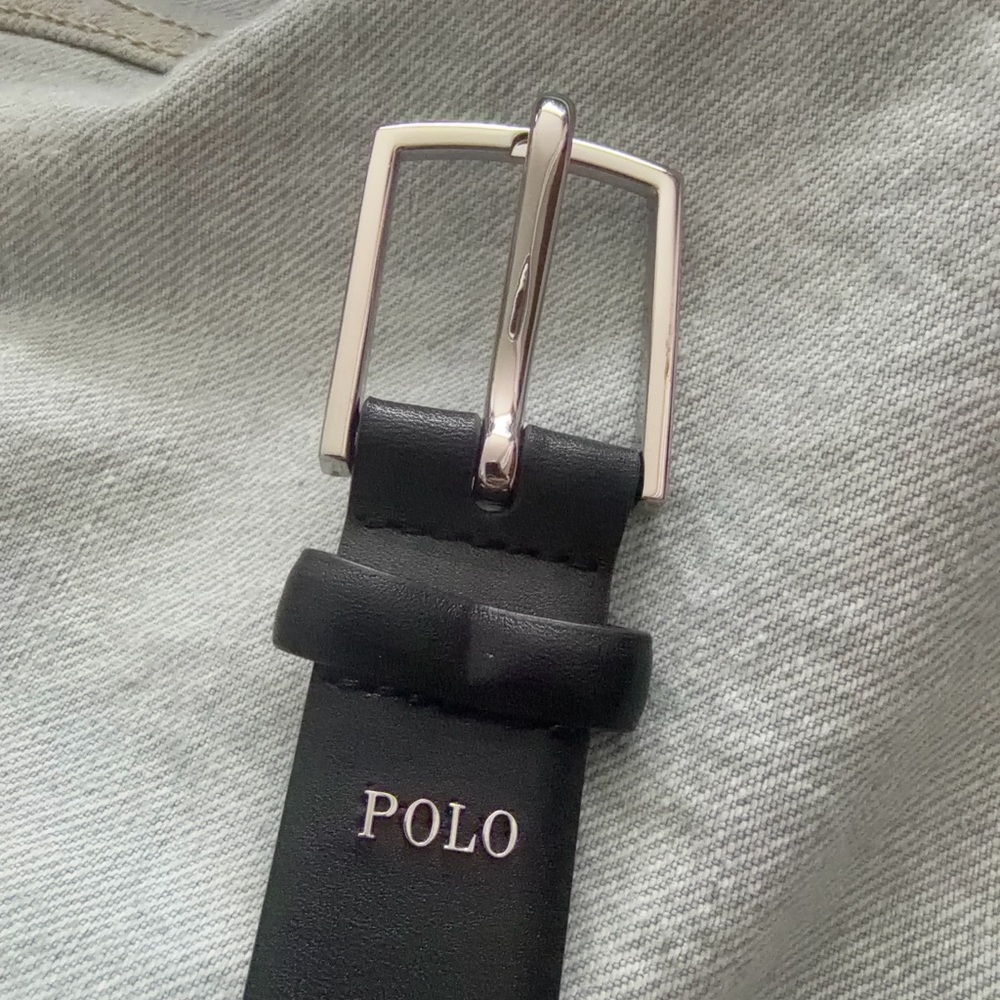 Polo Ralph Lauren Black Leather Silver Buckle Belt 34